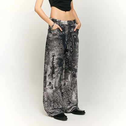 Vintage Paisley Digital Printing Jeans Straight-leg Pants