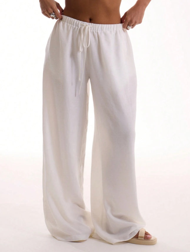 Holiday Textured Linen Feel Tie Waist Trouser