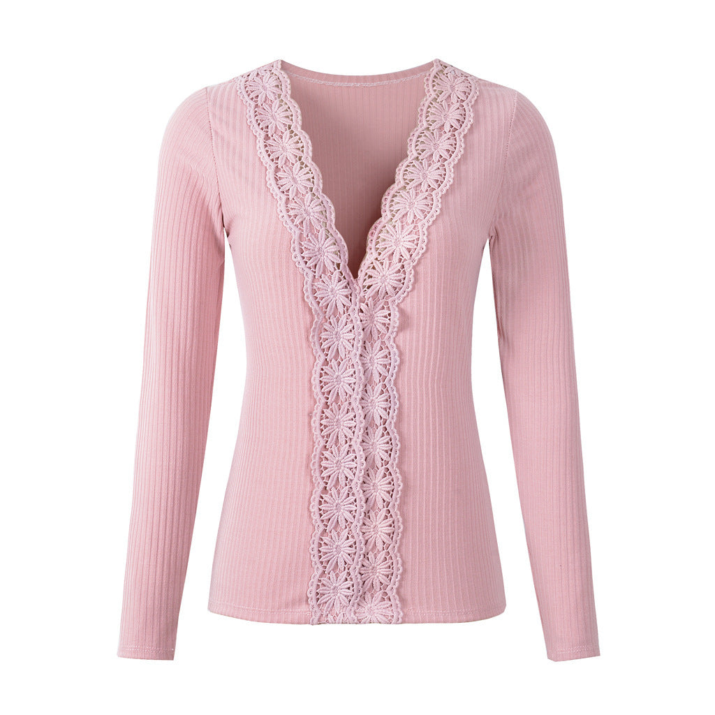 New Lace Long Sleeve Sweater Bottoming Shirt Women's Slim Stretch Top