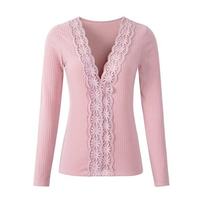 New Lace Long Sleeve Sweater Bottoming Shirt Women's Slim Stretch Top