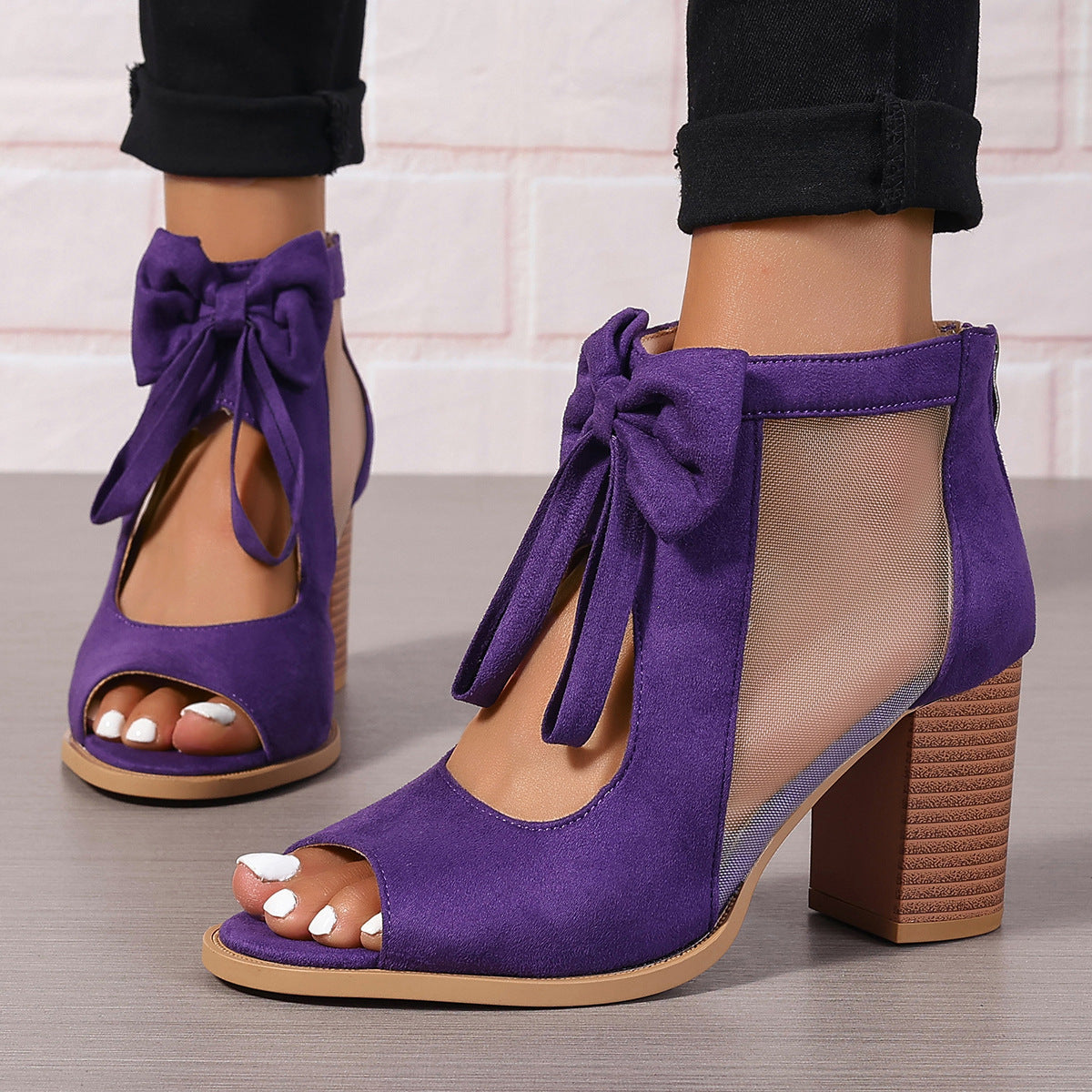 Large Size Thick Heel High Heels Women's Bow Sandals