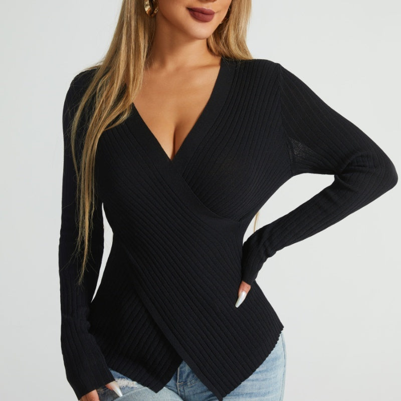 Pull croisé irrégulier pour femme, haut chic