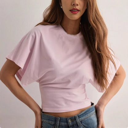 Summer Batwing Sleeve T-shirt Ins Fashion Round Neck Pullover Short-sleeved Tops For Women Clothing