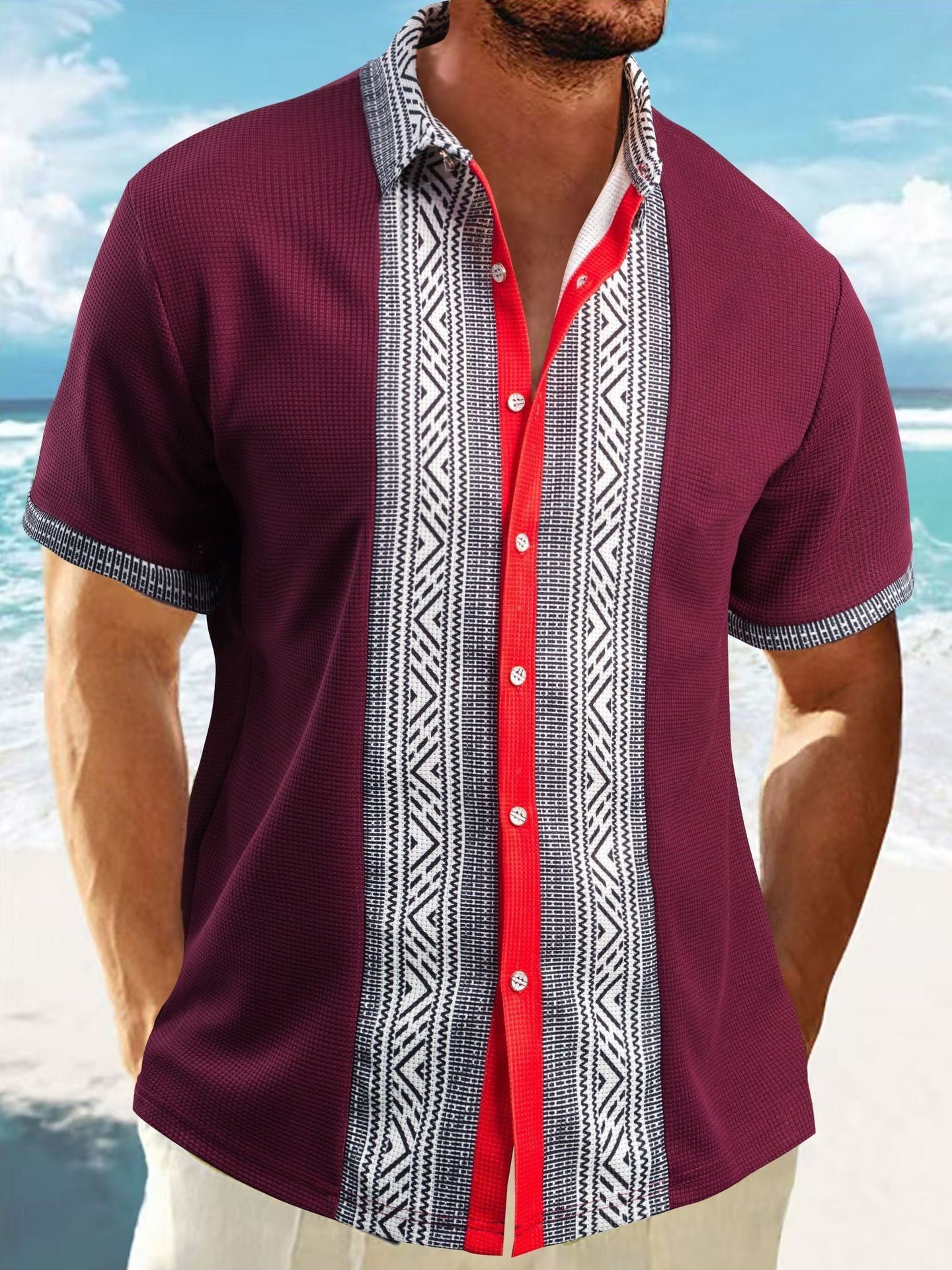 Printed Button Short Sleeve Men