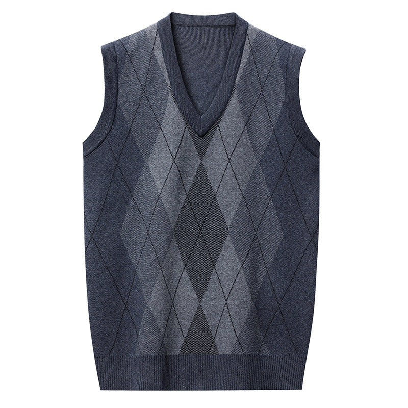 Winter New Men's Sleeveless Knitted Sweater Casual Plaid Vest