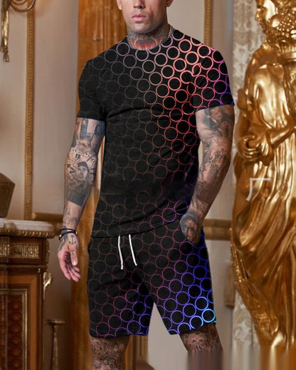 Men's Casual Short Sleeve Round Neck Gradient Colorful Suit