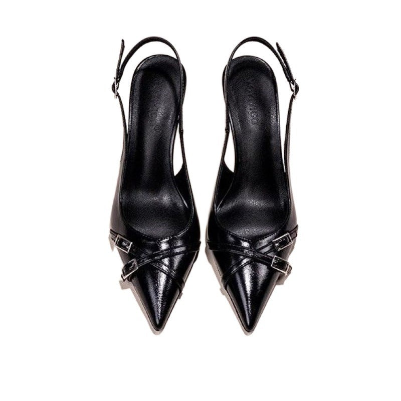 Black Ladies Stiletto Heel Pointed Toe Toe Cap Pumps