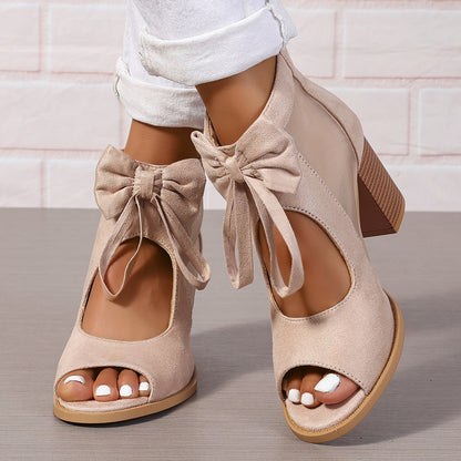 Large Size Thick Heel High Heels Women's Bow Sandals