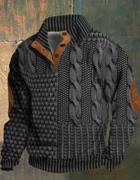 3D Digital Printing Stand Collar Men's Street Trend Buckle Polo Sweater