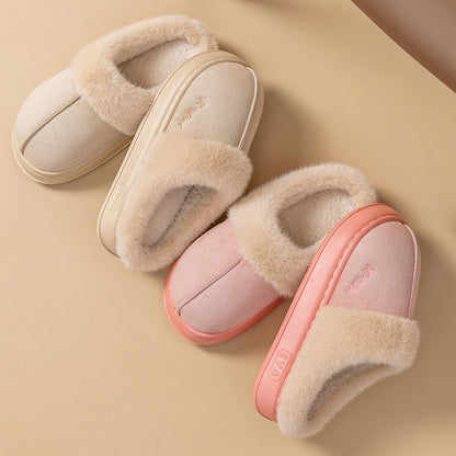 New Winter Cosy Warm Couple Style Concise Fluffy Slippers Women Men Non-slip Soft Slides Indoor Mule Ladies' Home Cotton Shoes