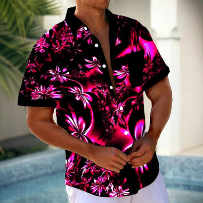 Printed Loose Men's Cardigan Summer Short Sleeve Shirt