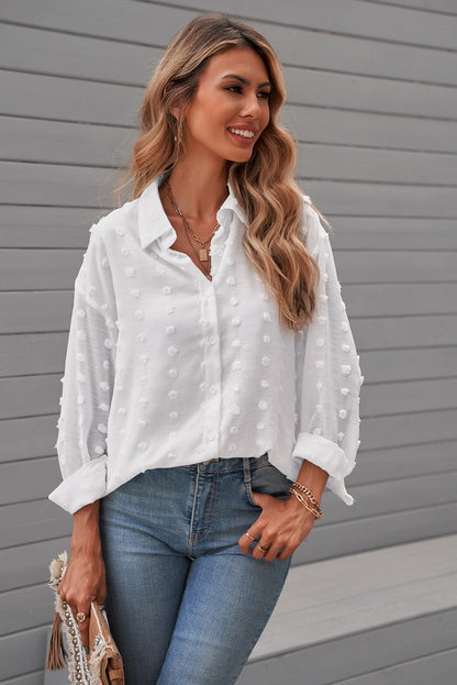 Long Sleeve Lapel Shirt Polka Dot Chiffon Cardigan Top