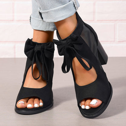 Large Size Thick Heel High Heels Women's Bow Sandals