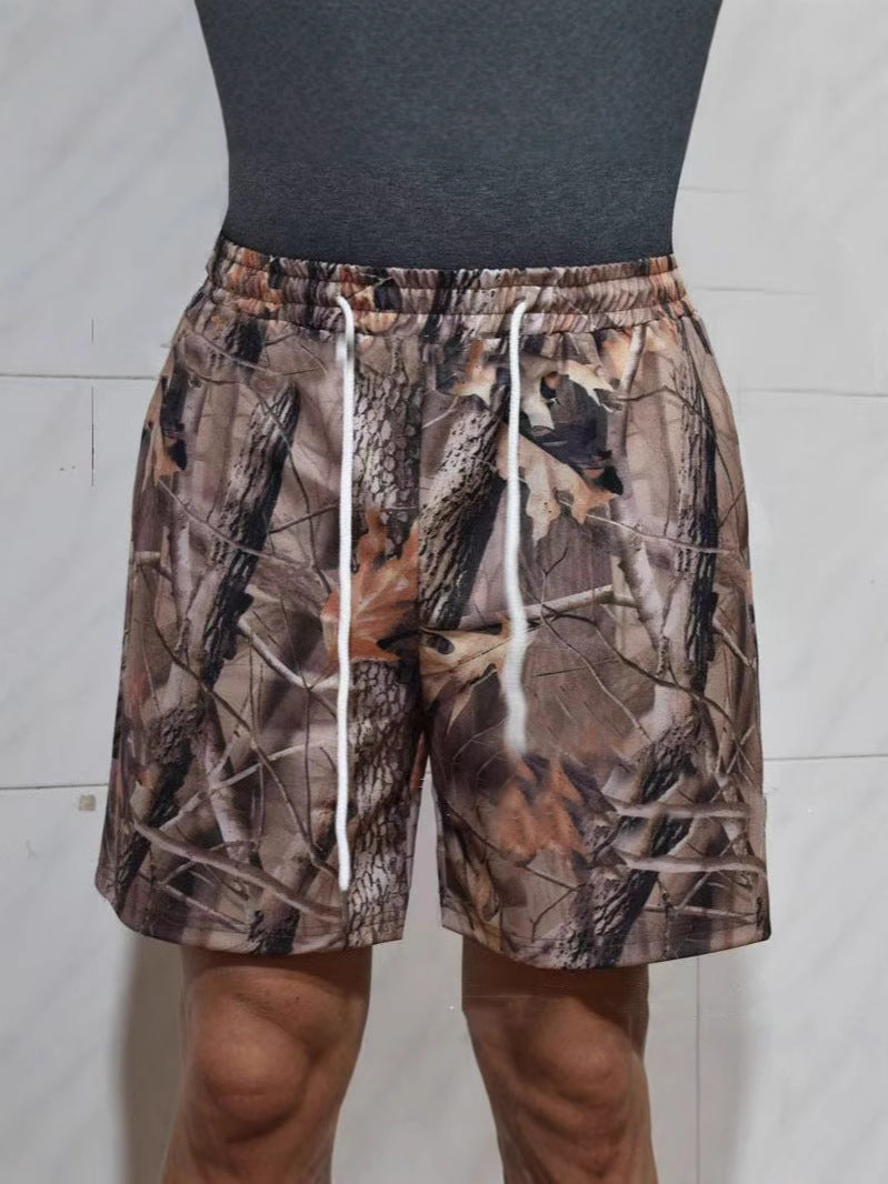 Women's Loose Casual Drawstring Branch Camouflage Printing Shorts