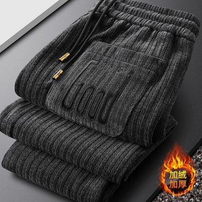 Black With Extra Lining Men's Sports Corduroy Autumn And Winter Chenille Sweatpants