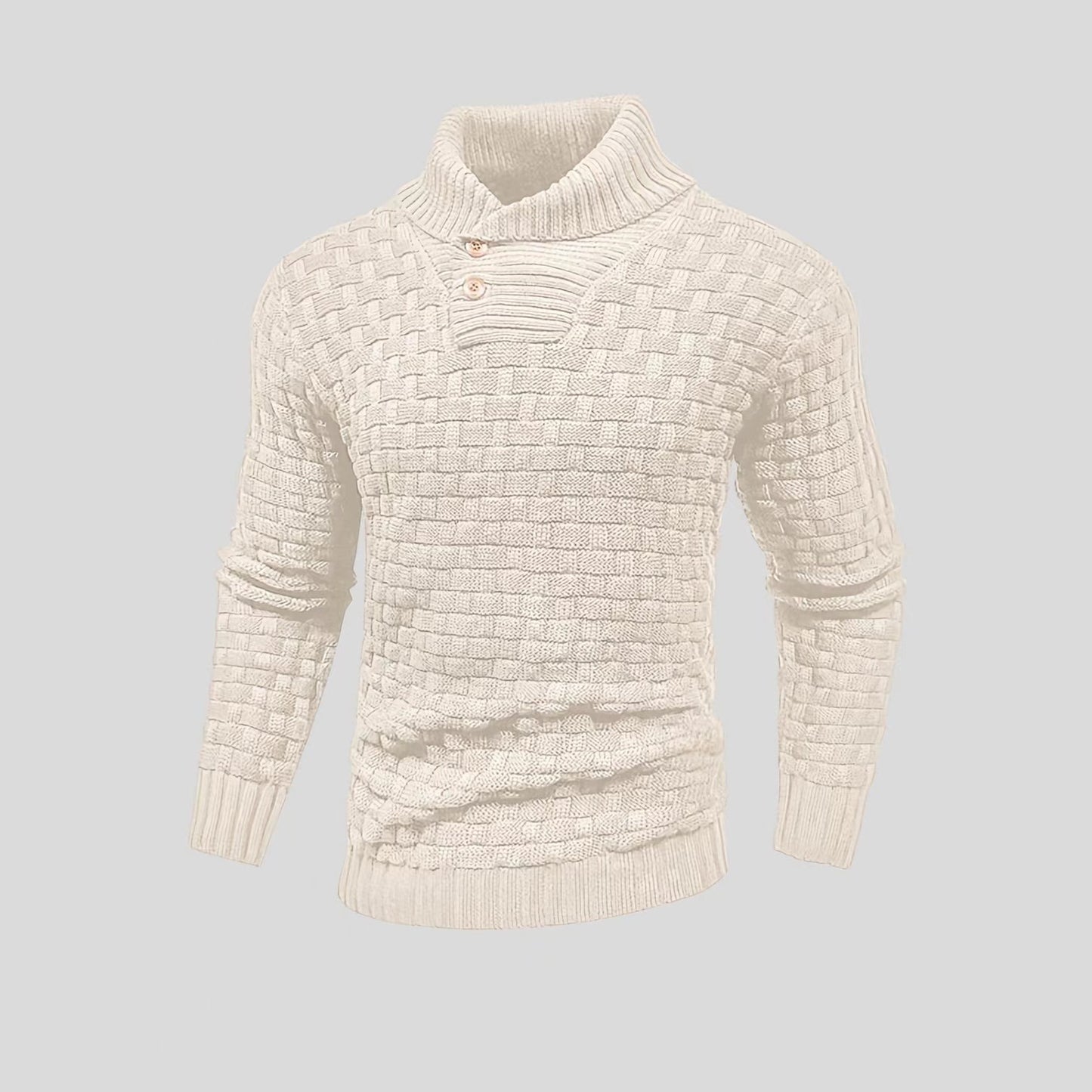 Men's Slim Turtleneck Sweater With Button Design Fashion Casual Solid Color Pullover Top Clothing