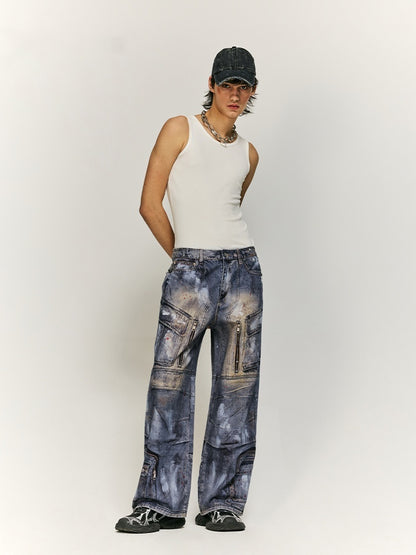 Multi-pocket Inkjet Digital Printing Jeans Men's And Women's Same Pants