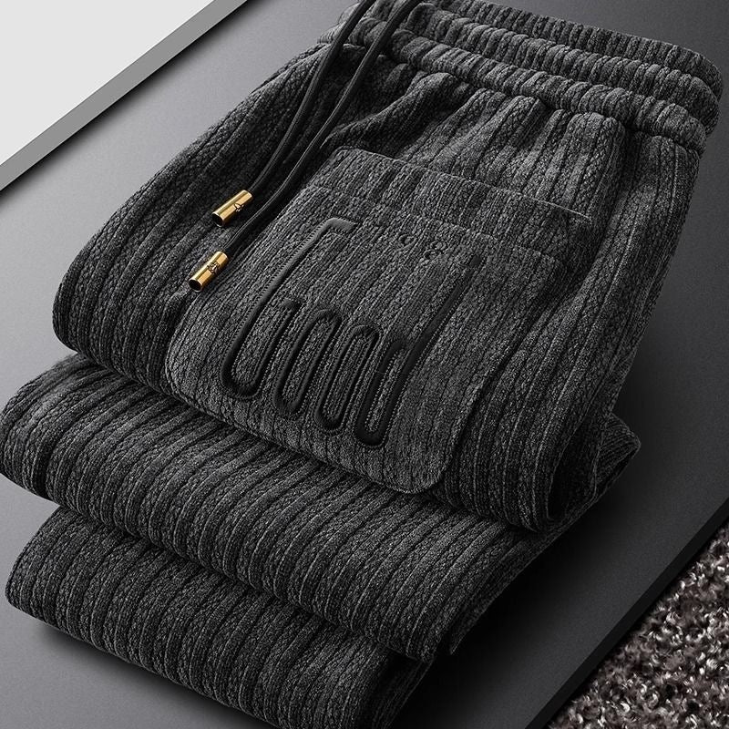 Black With Extra Lining Men's Sports Corduroy Autumn And Winter Chenille Sweatpants