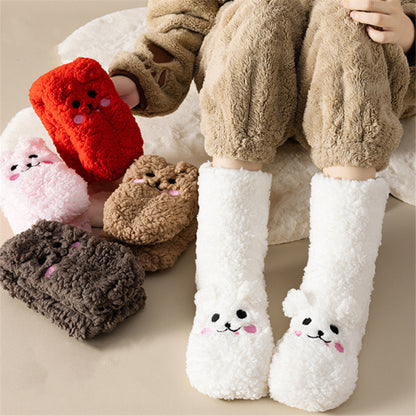 Winter Floor Socks Velvet Thicken Warm Coral Velvet Cute Socks Japanese-style Home Footwear Non-slip Socks New Year Gifts Winter Gadgets