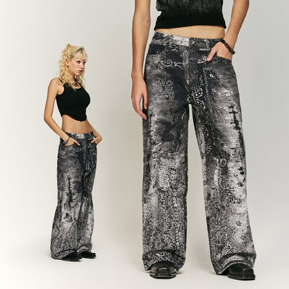 Vintage Paisley Digital Printing Jeans Straight-leg Pants