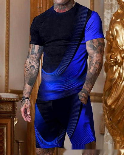 Men's Casual Short Sleeve Round Neck Gradient Colorful Suit