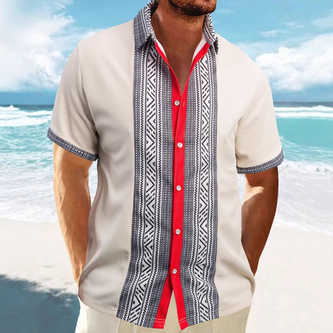 Printed Button Short Sleeve Men