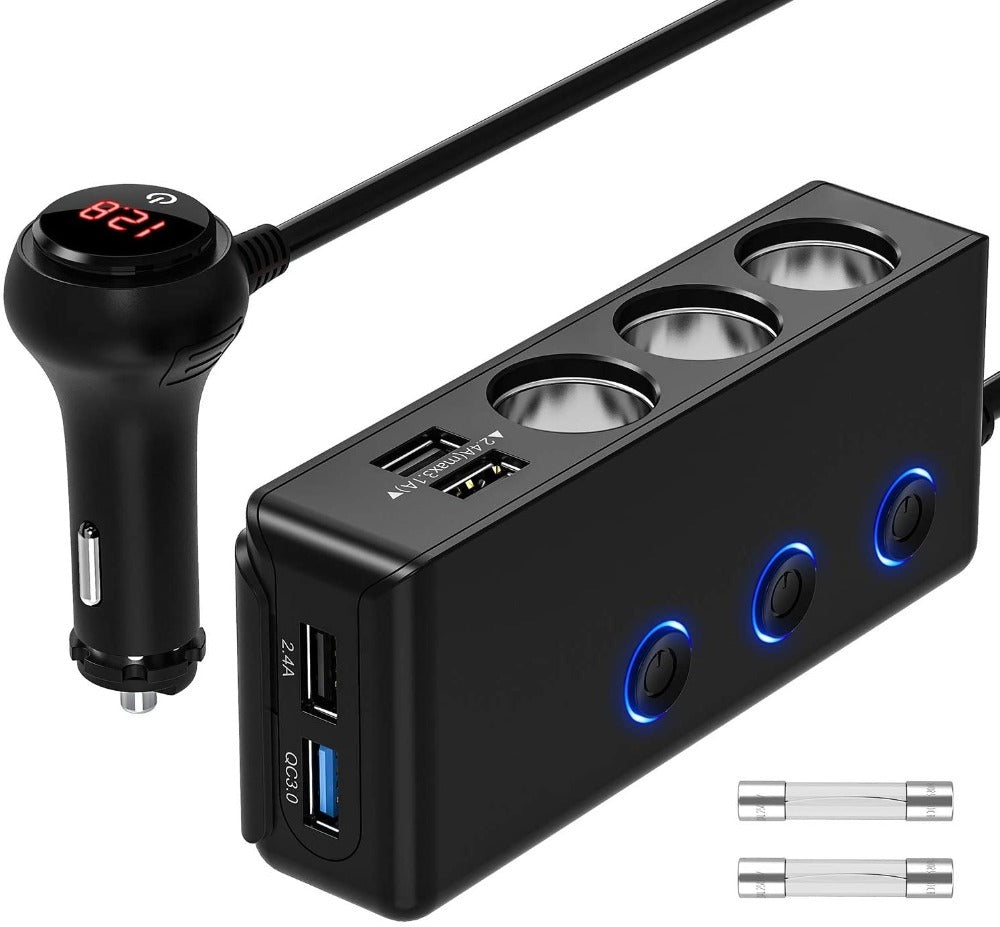 The Three-port Car Cigarette Lighter Adapter Expands One Socket To Three. It Provides A Steady Current To The Power Supply, Is Easy To Install, And Is Ideal For Worry-free Power Use During Travel.