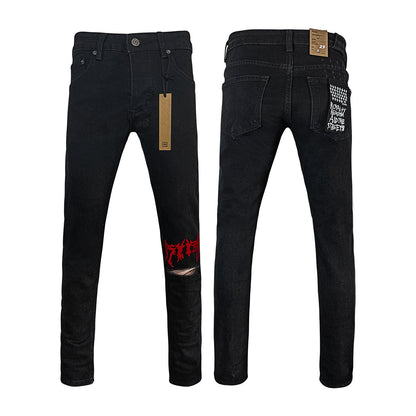 Straight Ripped Stretch American High Street Casual Men's Jeans