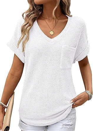 V-neck Summer Short Sleeve Waffle Pocket Shirt