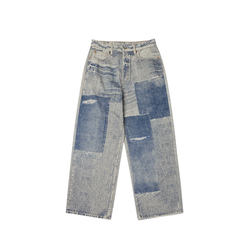 Washed Snowflake Digital Printing Jeans