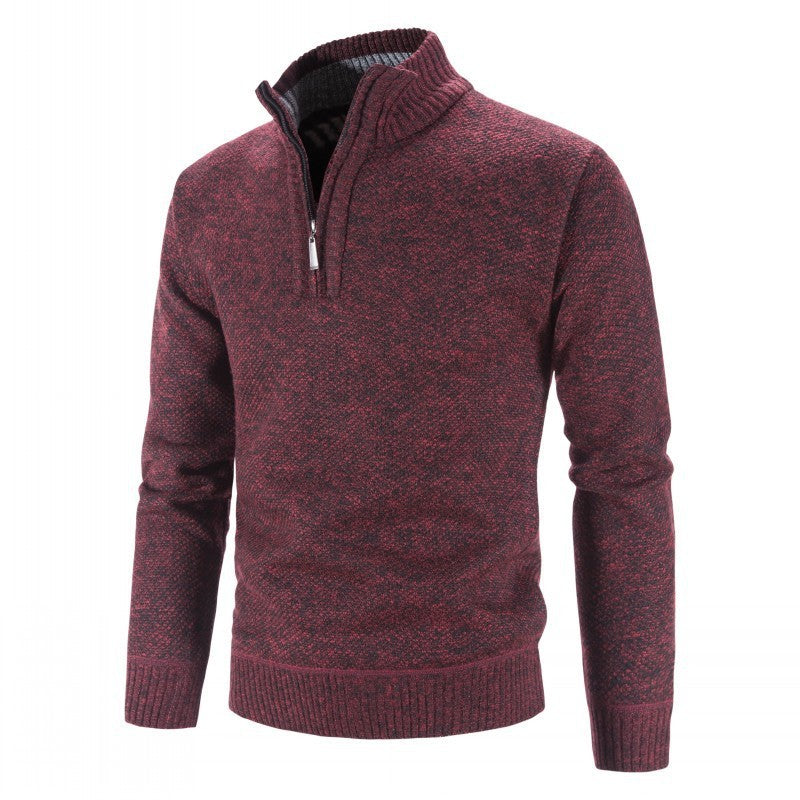 New Style Plus Velvet Men's Foreign Trade Zipper Half High Neck Pullover Sweater