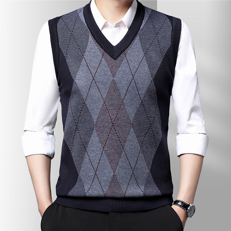 Winter New Men's Sleeveless Knitted Sweater Casual Plaid Vest