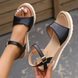 Plus Size Sponge Cake Platform Wedge Peep Toe Buckle Sandals