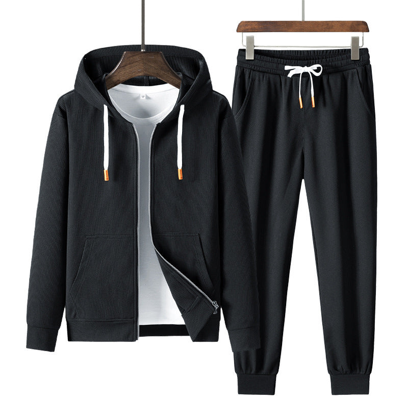 Men's Trendy Fashion Waffle Hooded Casual Sports Sweater Suit