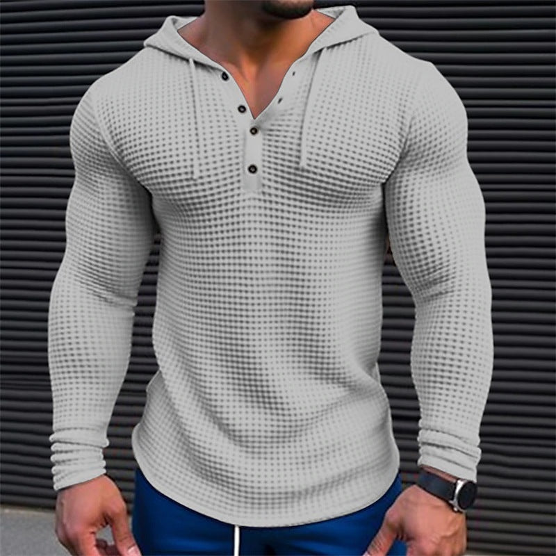 Men's Pullover Casual Long Sleeve T-shirt Waffler Slim Tops Sweat-shirt Solid Color Comfortable Mens Outdoor Streetwear S-3XL