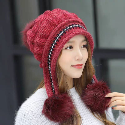 Cozy Knit Fleece-Feel Beanie With Ear Flaps & Pompom Warm Winter Hat For Women Perfect For Skiing & Outdoor Activities