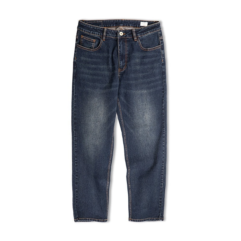 Denim Cotton Men's Vintage Denim Washed Straight Jeans